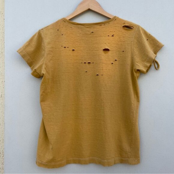 Gap Yellow Turmeric Women's Distressed V-neck T-shirt Size Med - Picture 2 of 9